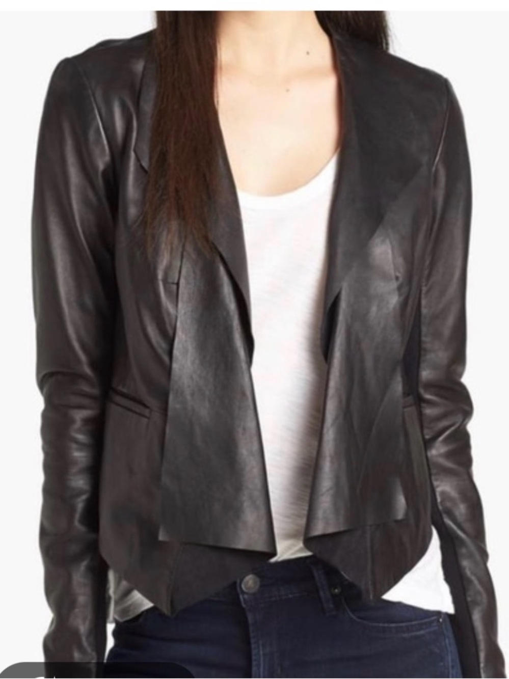 Trouve Black Leather Draped Open-Front Jacket
